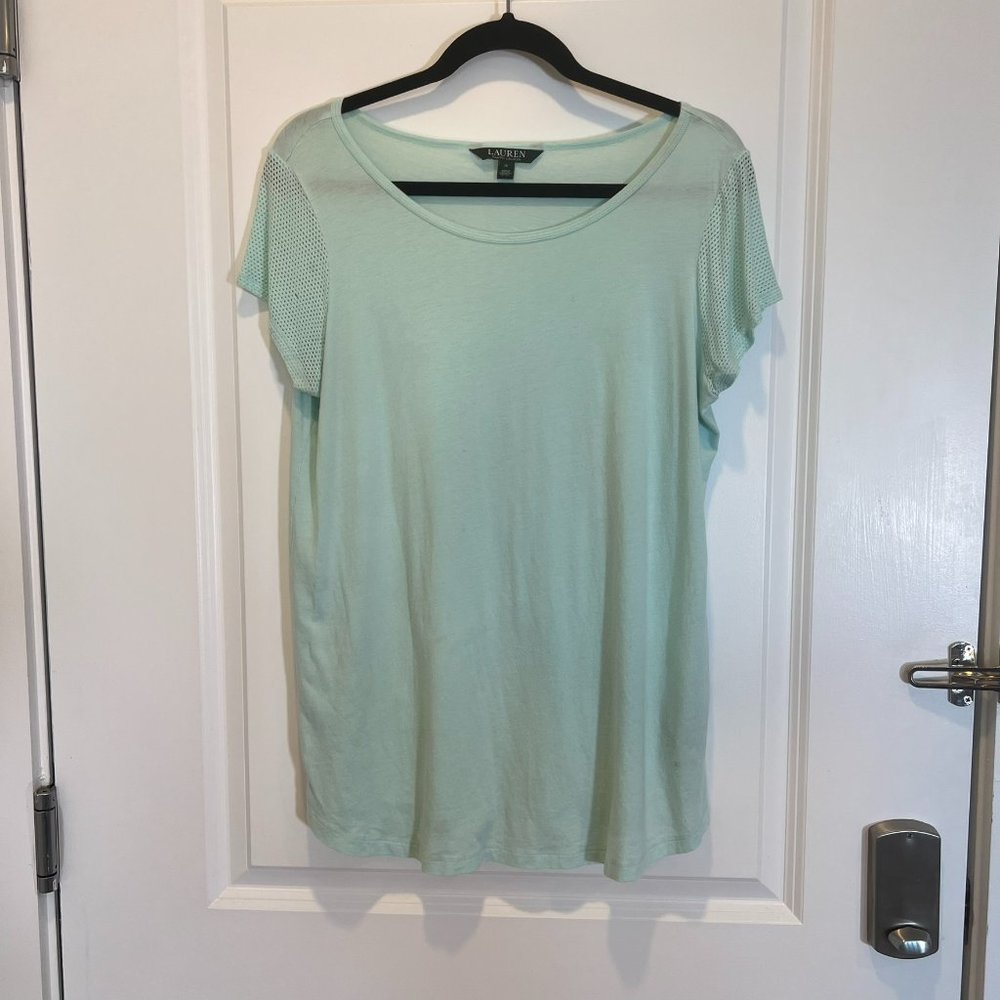 Lauren Ralph Lauren Women's Mesh-Sleeve Stretch Cotton Tee - 1X